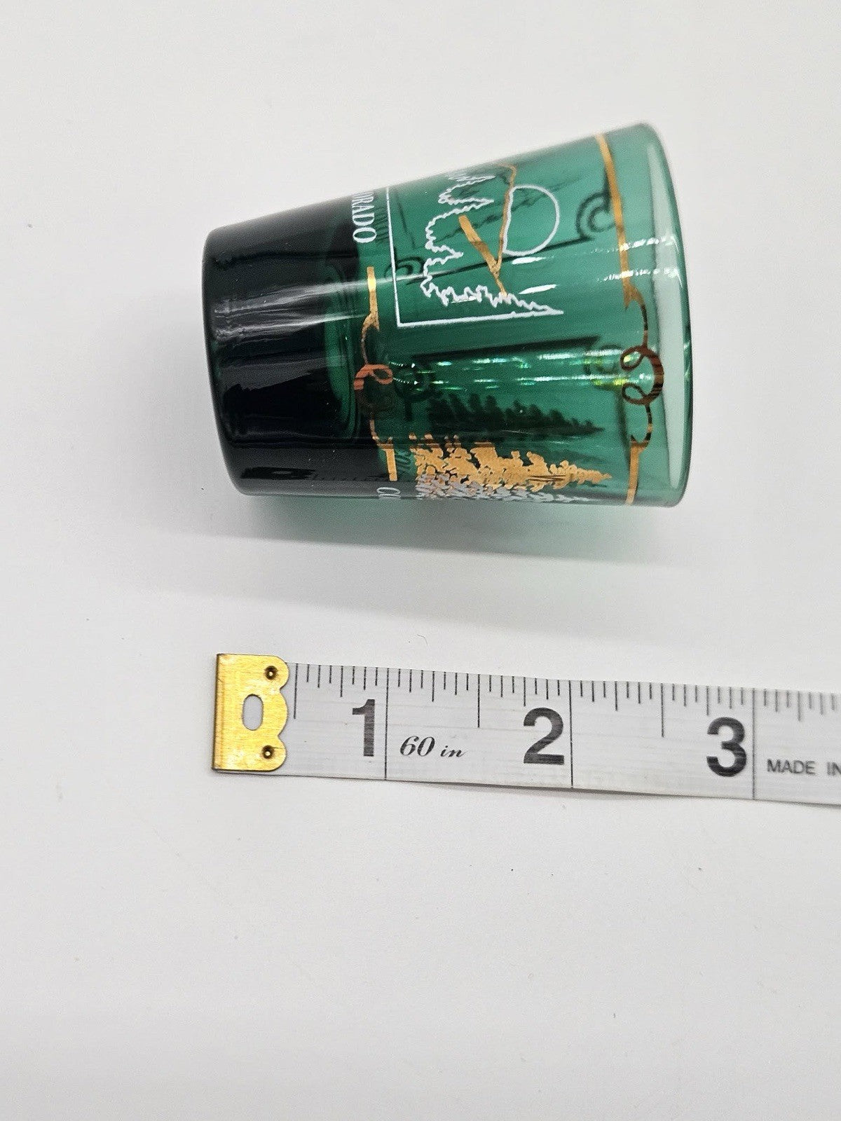 Colorado Green Forest Scenic Souvenir Shot Glass Gold Trim