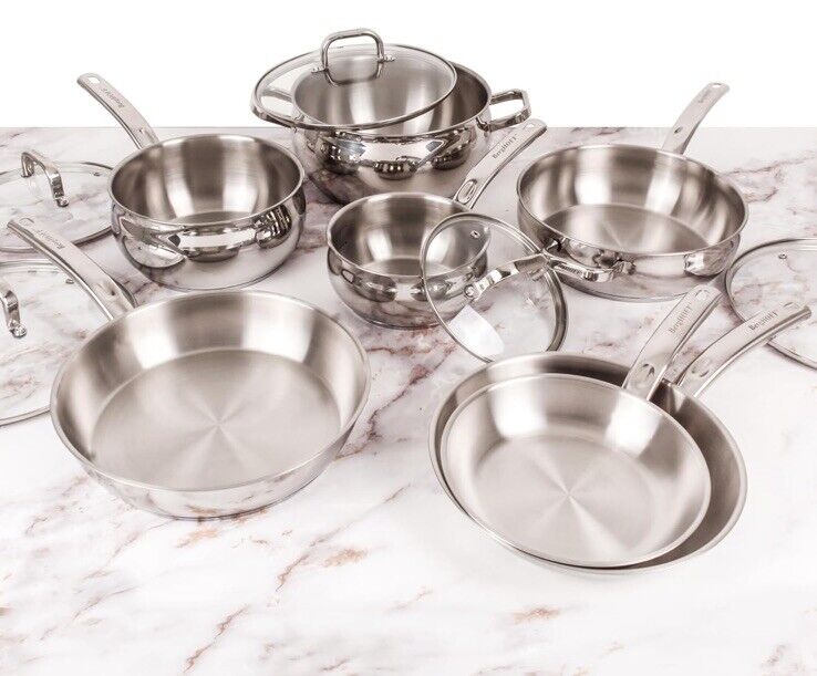 BergHOFF Belly Shape 18/10 Stainless Steel 12Pc Cookware Set, Glass Lids