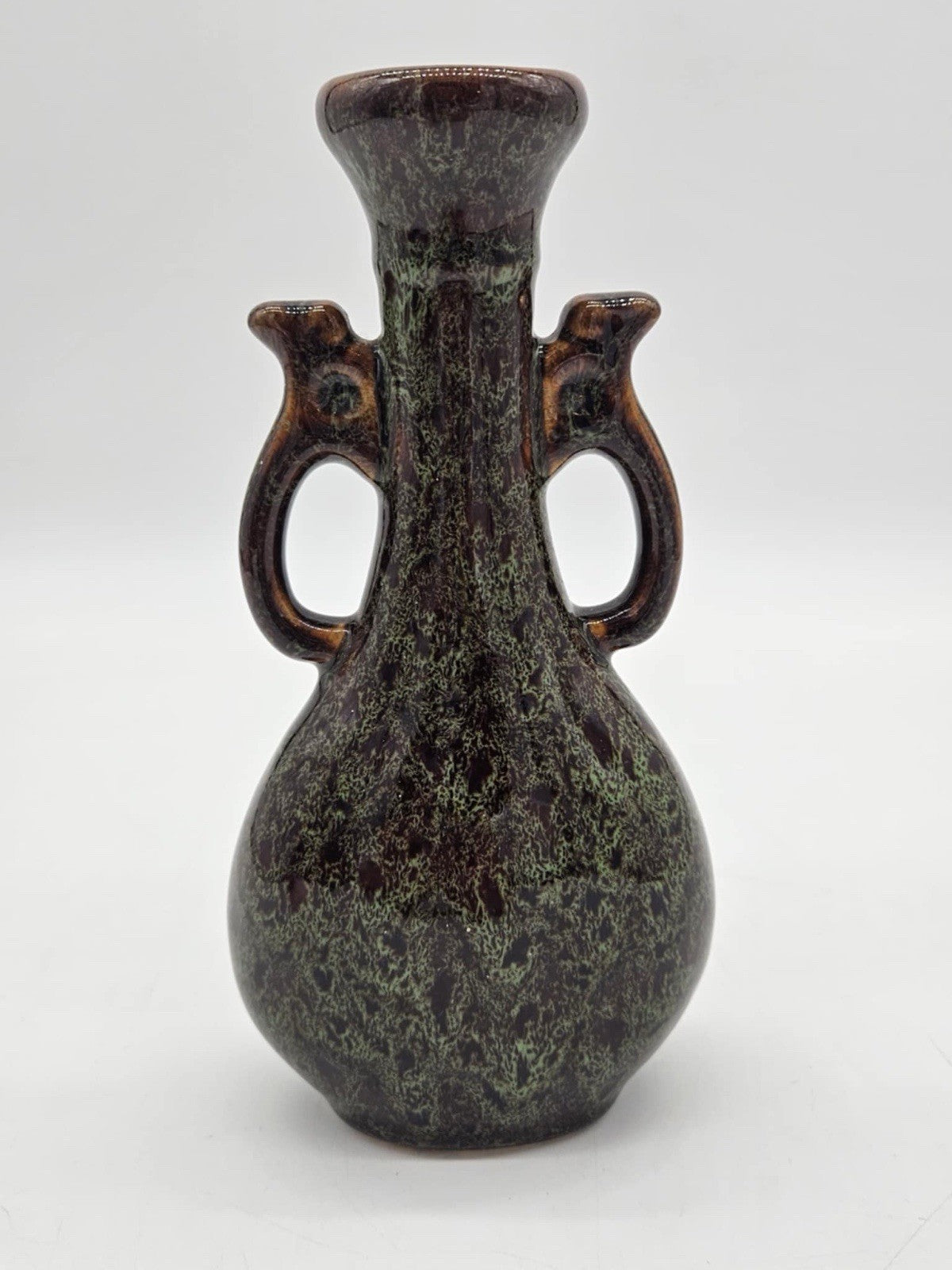 Marbled Green Vessel  8” New.  Marbled and Peacock Patterned