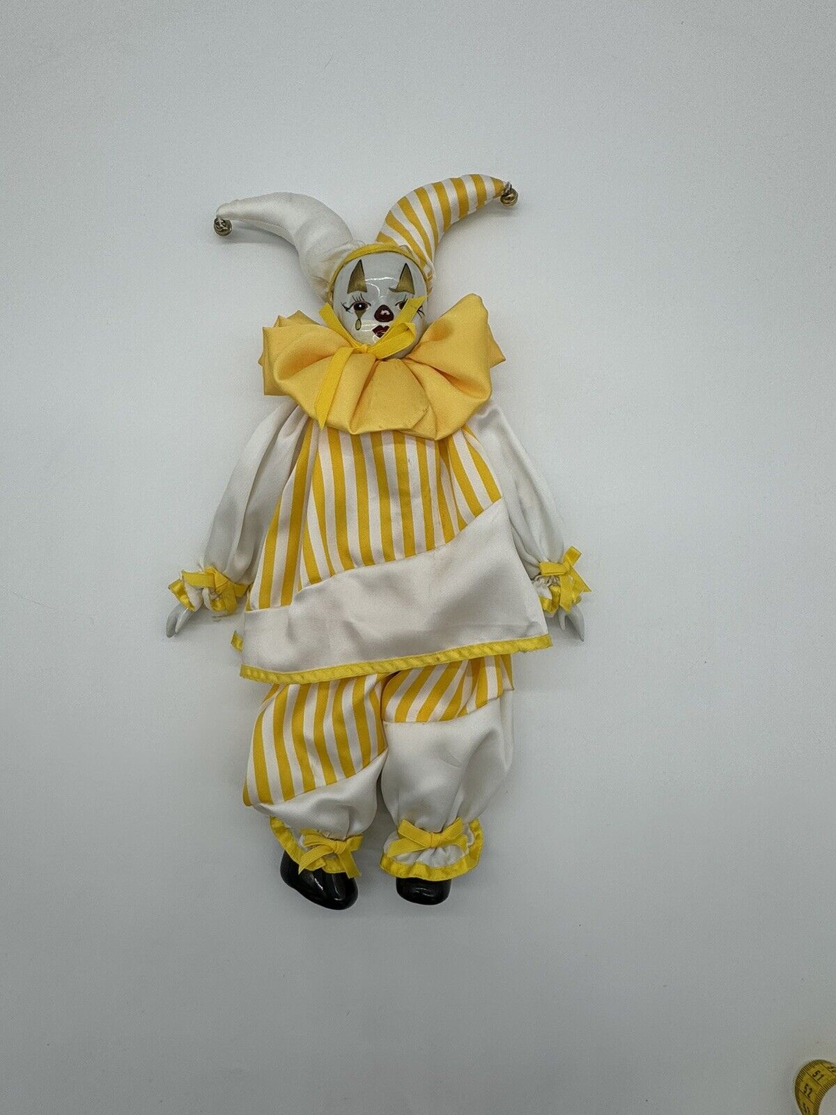 Vintage Porcelain Faced Clown Doll - 18” Yellow