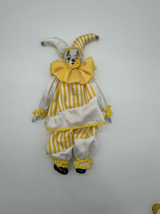 Vintage Porcelain Faced Clown Doll - 18” Yellow