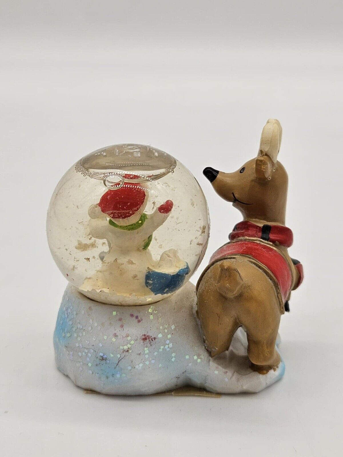 Vintage Miniature Snow Globe 3” ~ Reindeer With Snowman Collectible