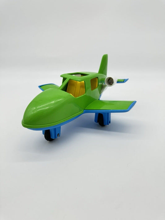 Vintage American Plastic Toys Airplane Blue Green Made in USA 11"x8"