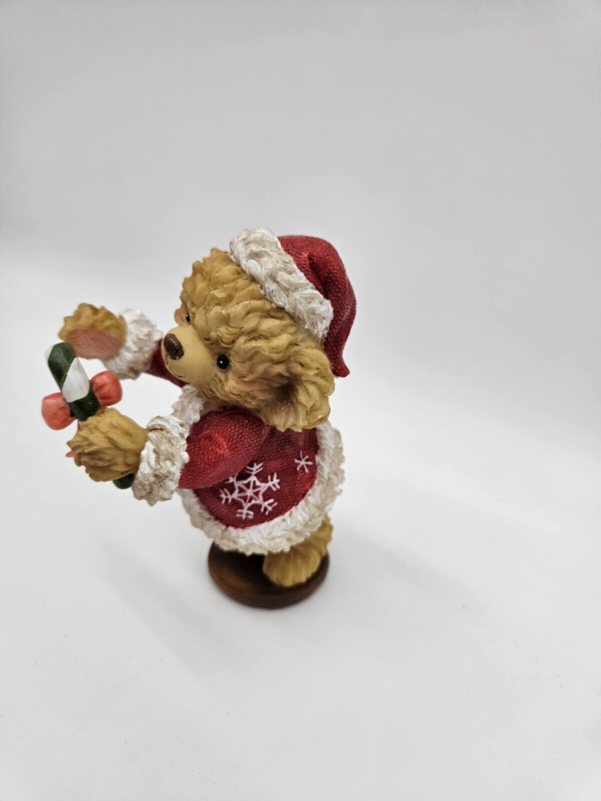 Teddy Bear Holding Christmas Candy Cane Holiday Decor Figurine