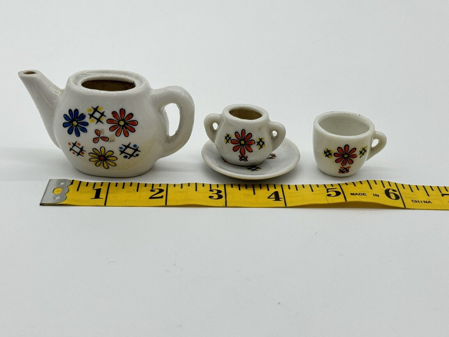 Tea Set Vintage Miniature Toy Japan Red Flower Design 4-Piece