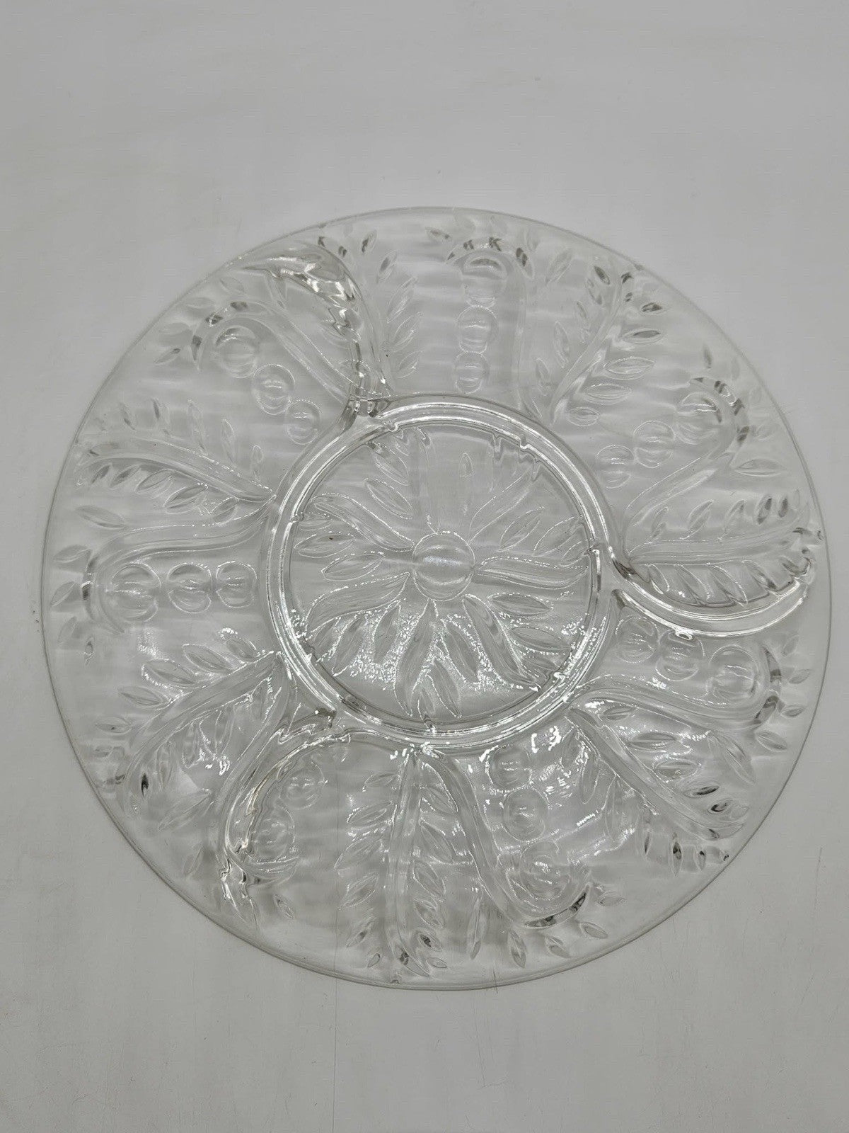 Vintage Federal Glass 2875 4 Part Divided Relish Dish Round Clear Glass 11.5"