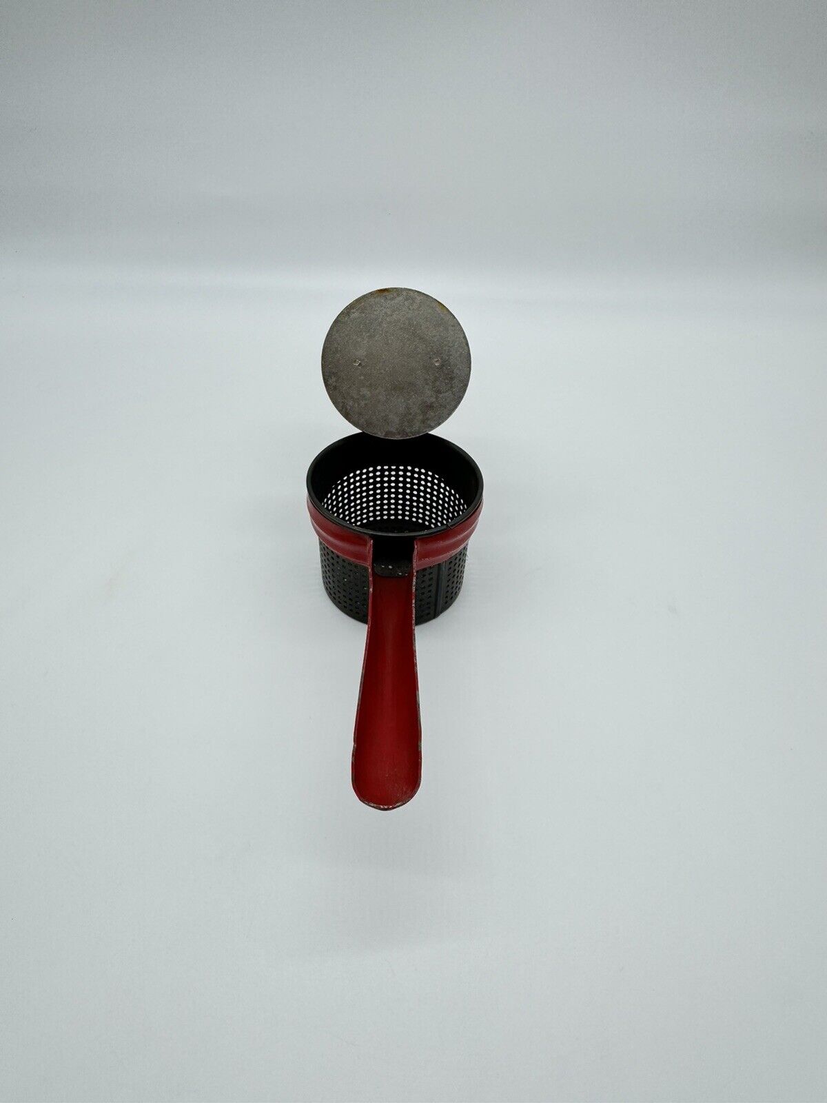 Vintage 1950's Metal Potato Ricer With Red Handle & Frame Masher Strainer