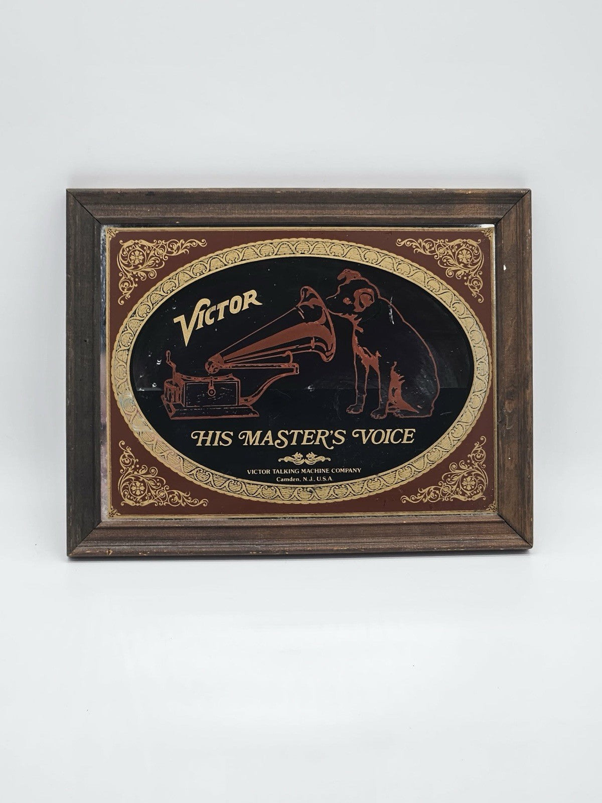 Vintage Victor Talking Machine Company Mirror Art Wall Hanging 23" X 29"