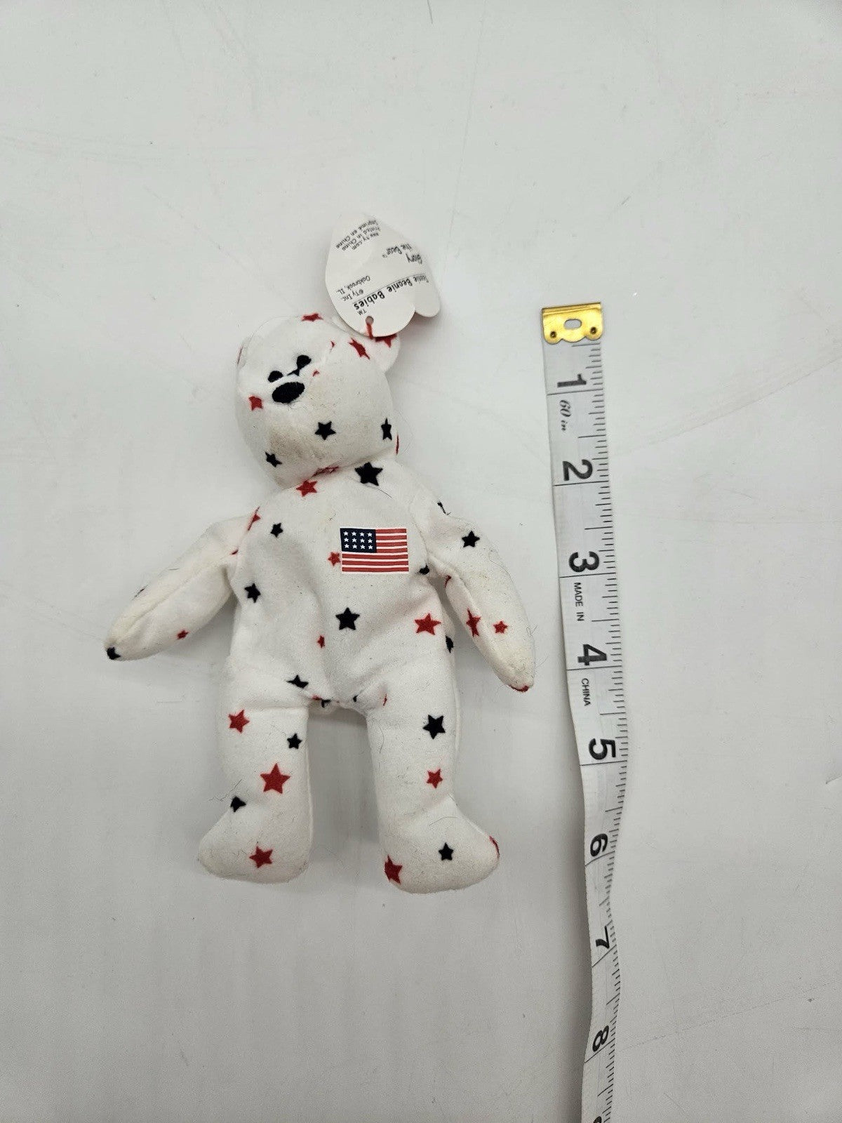 RARE  Glory the Mini Bear Beanie Baby Plush TY White With Red And Blue Stars