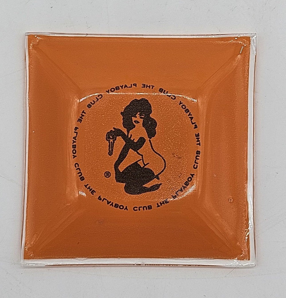 Vintage 1960's The Playboy Club Key Club Orange Glass Ashtray Trinket Dish Bunny