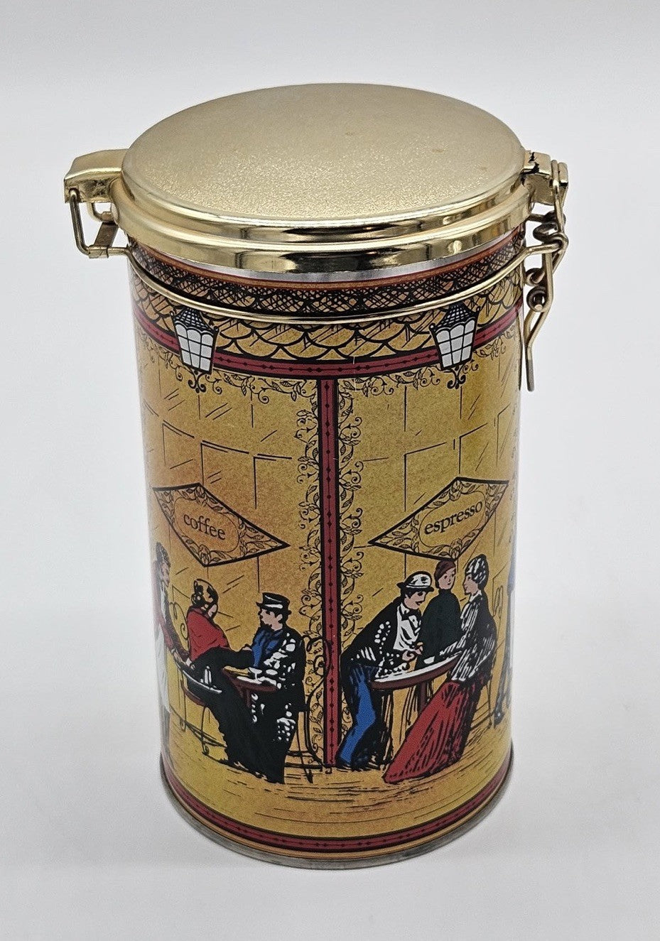 Vintage SanRemo Caffè Italian Coffee Tin Canister Clamp Lid
