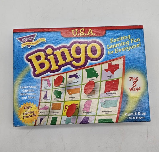 USA Bingo NlB Ages 8+up 3 To 36 Players Educational State Capitals & Facts