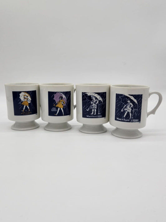 Vintage LOT OF 4 Morton Salt Girl Ad Coffee Pedestal Mugs
