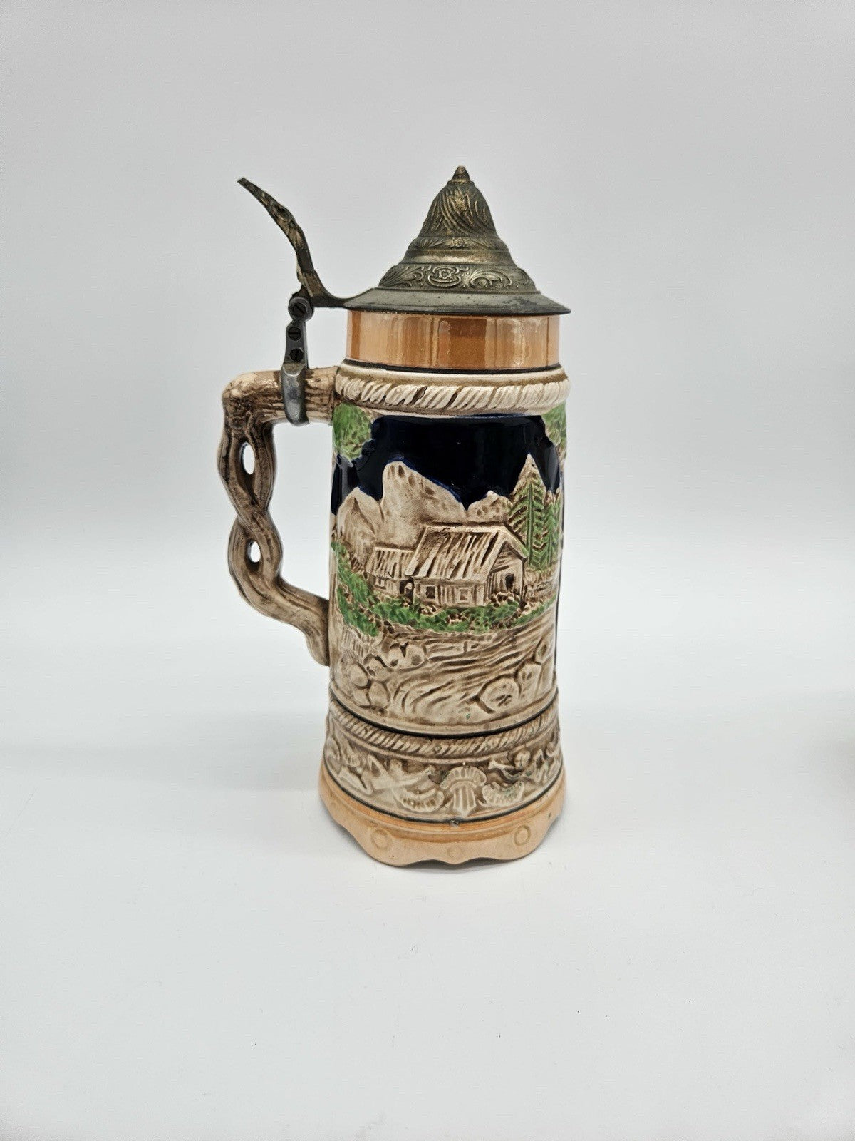Vintage Austrian Ceramic Handcrafted 9¼" Beer Stein Mug Tankard w/ Lid Music Box