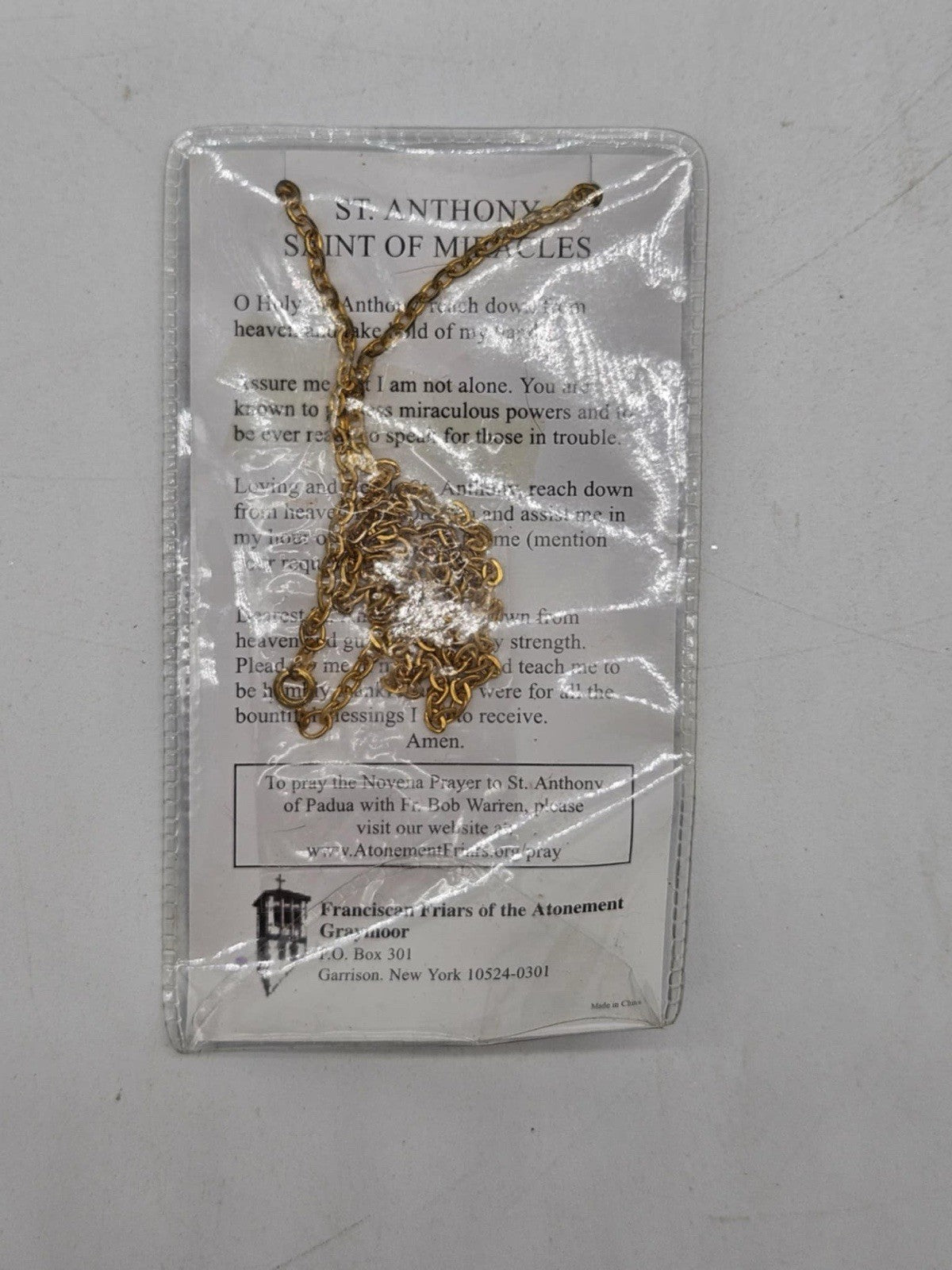 Vintage Costume Religious St. Anthony Pendant Necklace With Card XL022