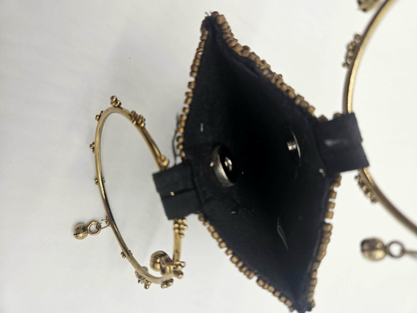 Two’s Company Black/Gold Beaded Wristlet Bag 7-1/2”