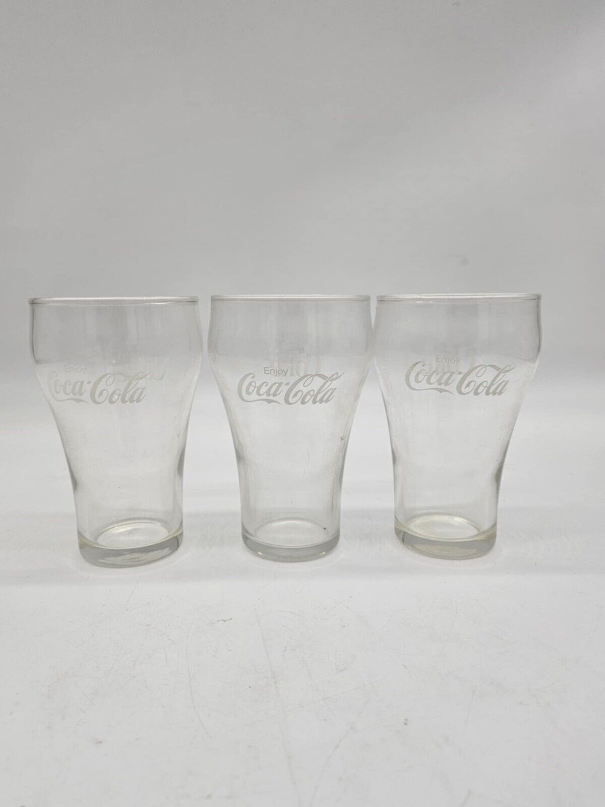 VINTAGE Set of 4 Enjoy COKE/Enjoy COCA COLA WHITE LABEL DRINKING GLASSES