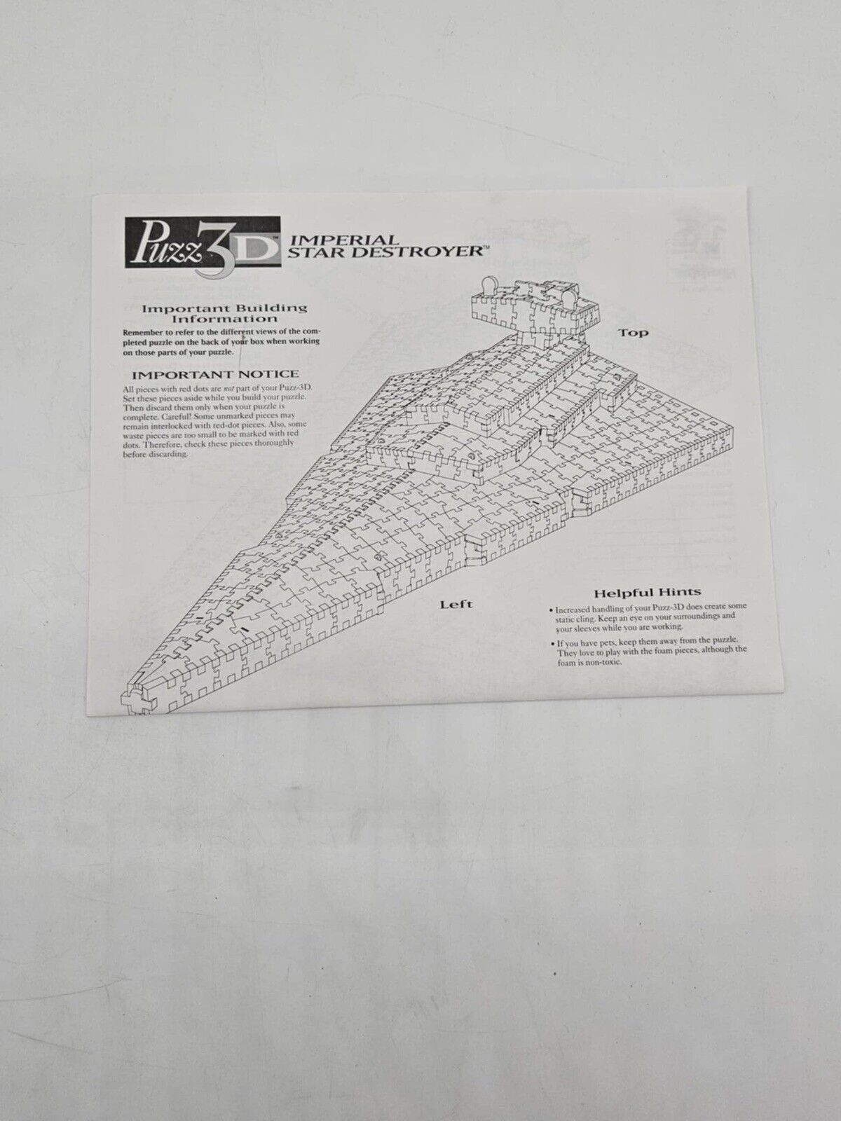 Puzz-3D Star Wars Imperial Star Destroyer 3D Puzzle 823 PCs 1996 Milton Bradley