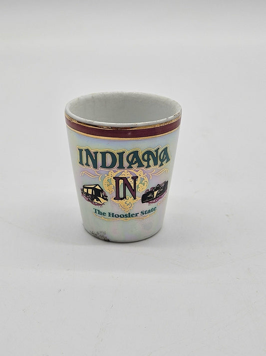 Vintage Indiana IN The Hoosier State Iridescent Porcelain Souvenir Shot Glass
