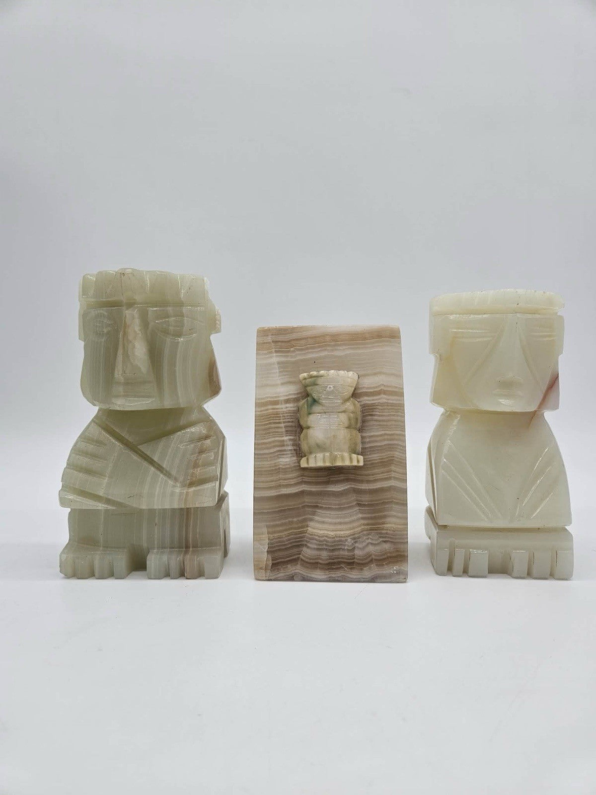Vintage Onyx Marble Moai Figures & Alhonsa Peru Desk Set