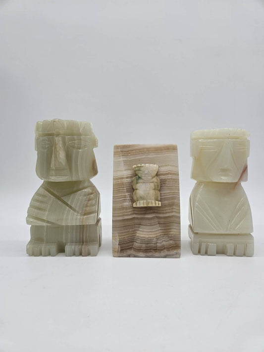 Vintage Onyx Marble Moai Figures & Alhonsa Peru Desk Set