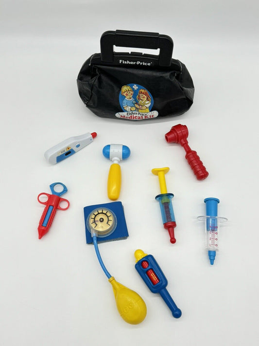 1987 Vintage Fisher Price Medical Kit Doctor Nurse Bag Play Set W/ XTRAS!