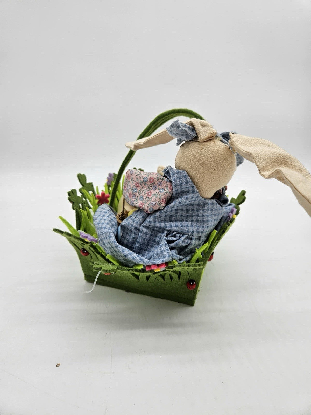 Easter Bunny Fabric Basket Décor with Eggs & Spring Details