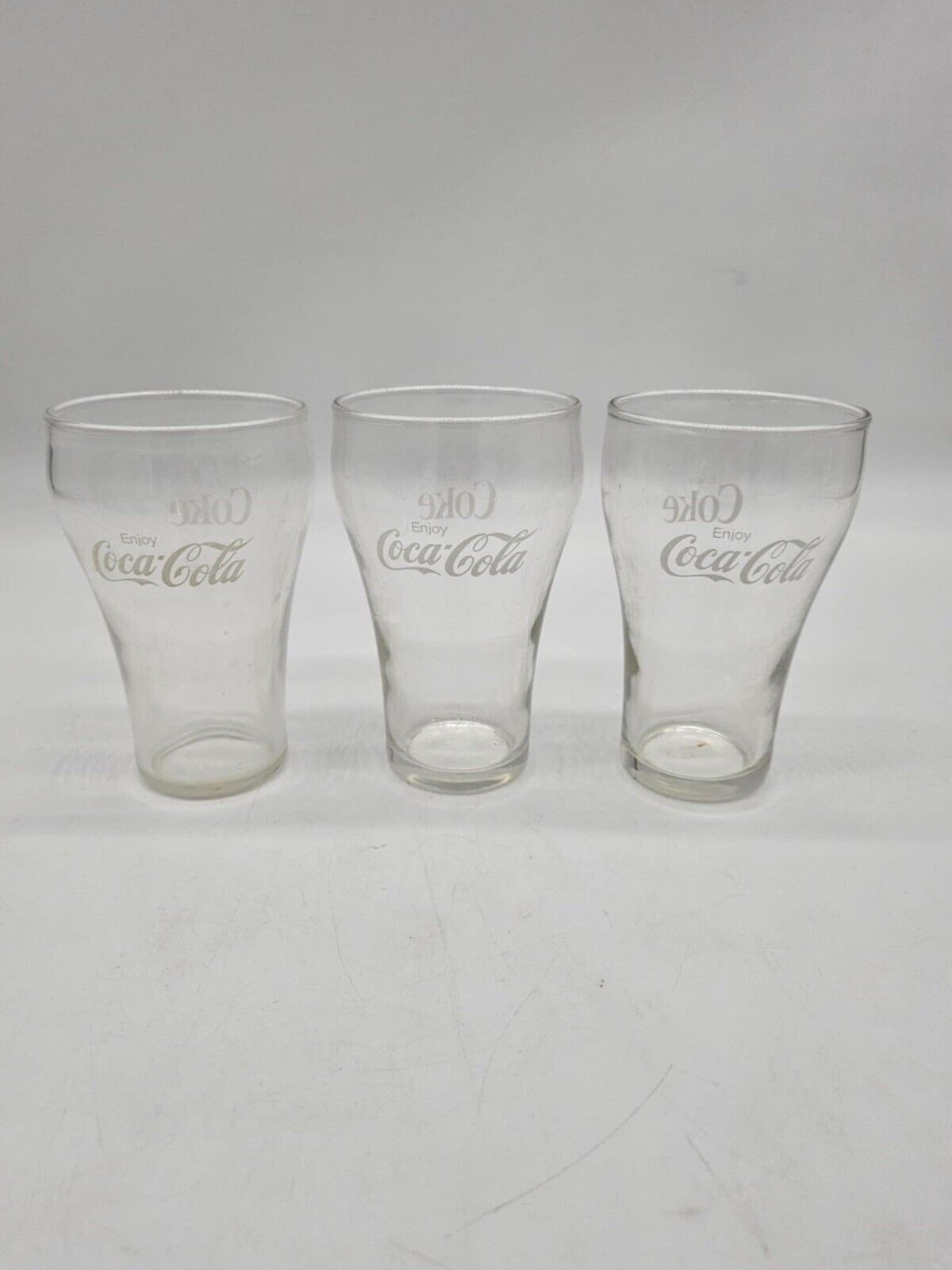 VINTAGE Set of 4 Enjoy COKE/Enjoy COCA COLA WHITE LABEL DRINKING GLASSES