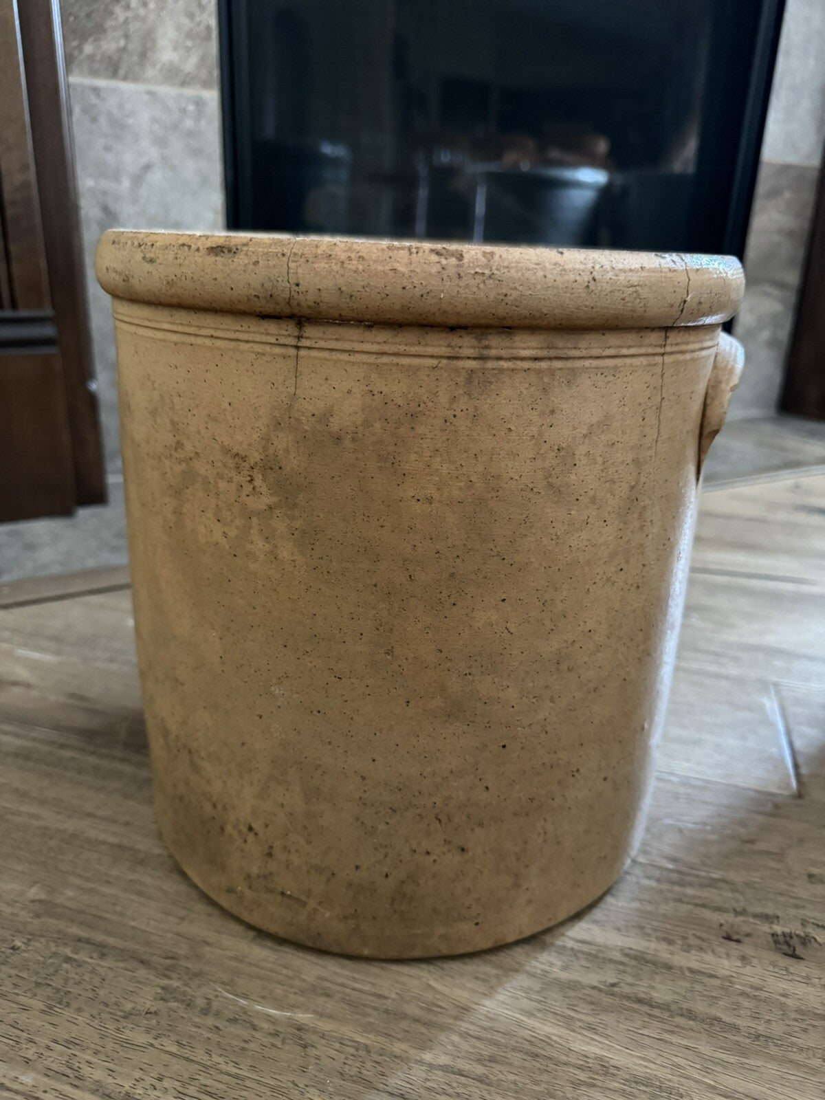 Antique Stoneware Crock Cobalt Blue "Lazy Eight Target" Design Dual Handle 3 Gal