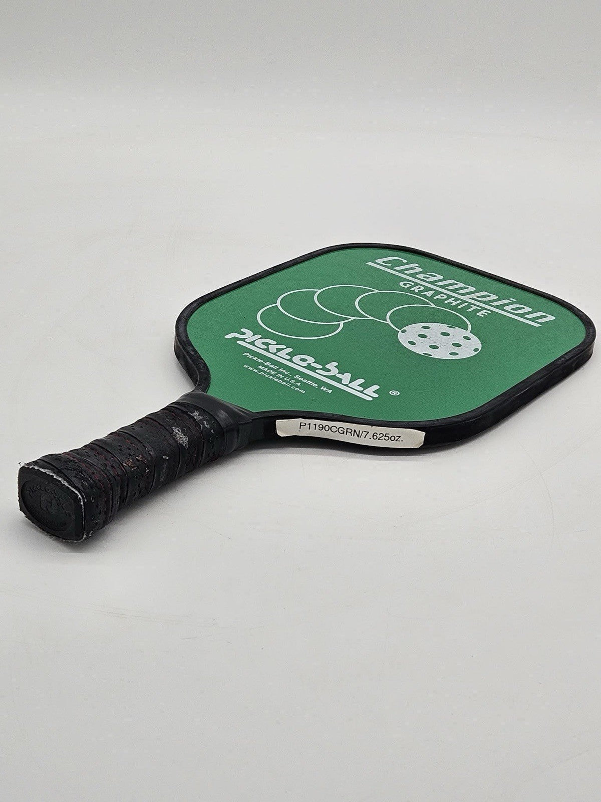 CHAMPION PICKLE-BALL PADDLE-USA MADE GREEN-WHITE GREAT CONDITION-15.5" LONG