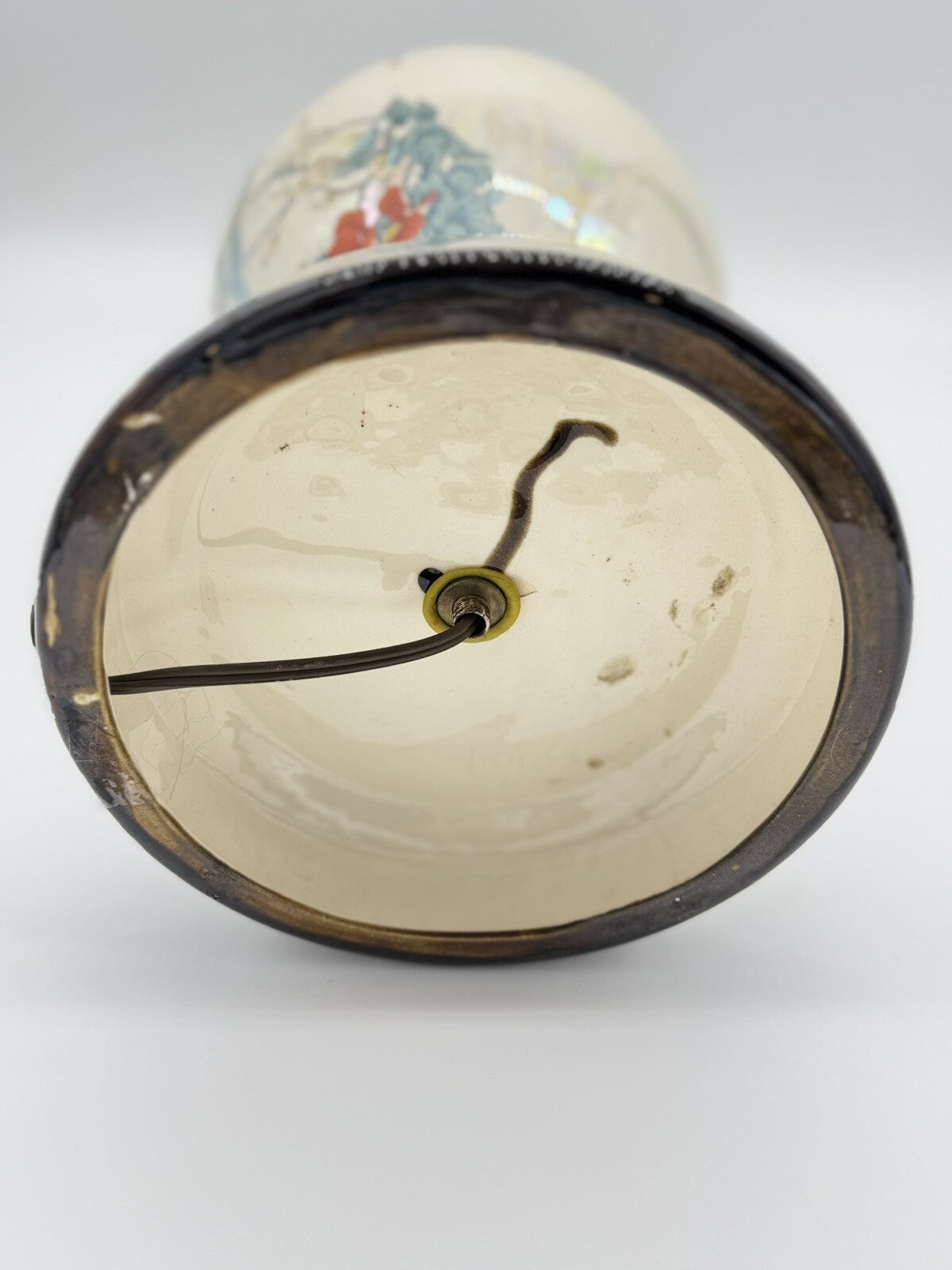 Vintage Asian Chinoiserie Ginger Jar Glass Lamp, Blue Birds with Cherry Blossoms