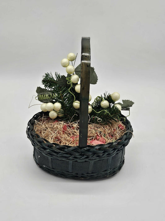 Black Woven Basket with Handle Decorative Faux Greenery Centerpiece