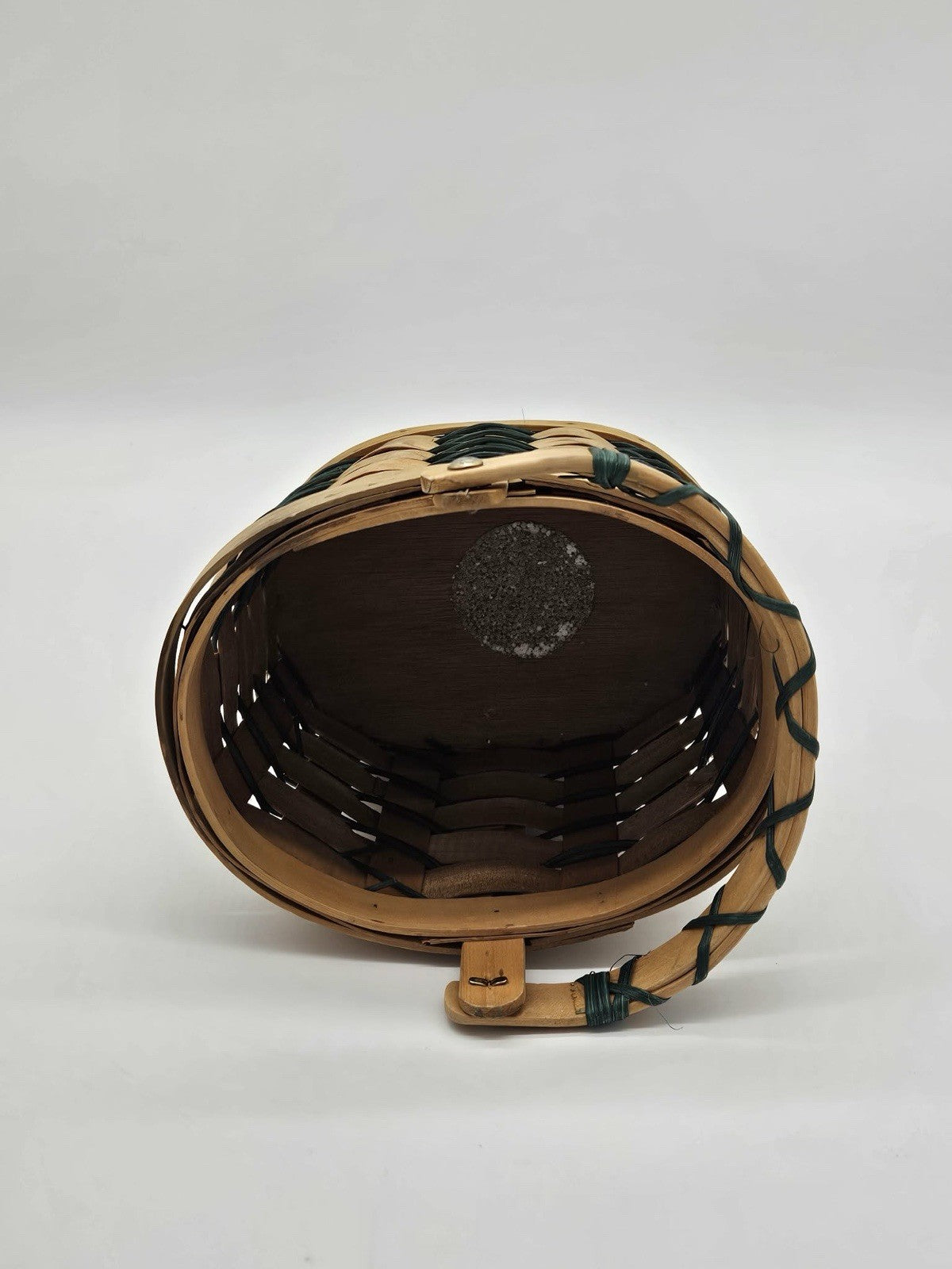 Longaberger Style Wooden Splint Basket w Swing Handle Farmhouse Decor