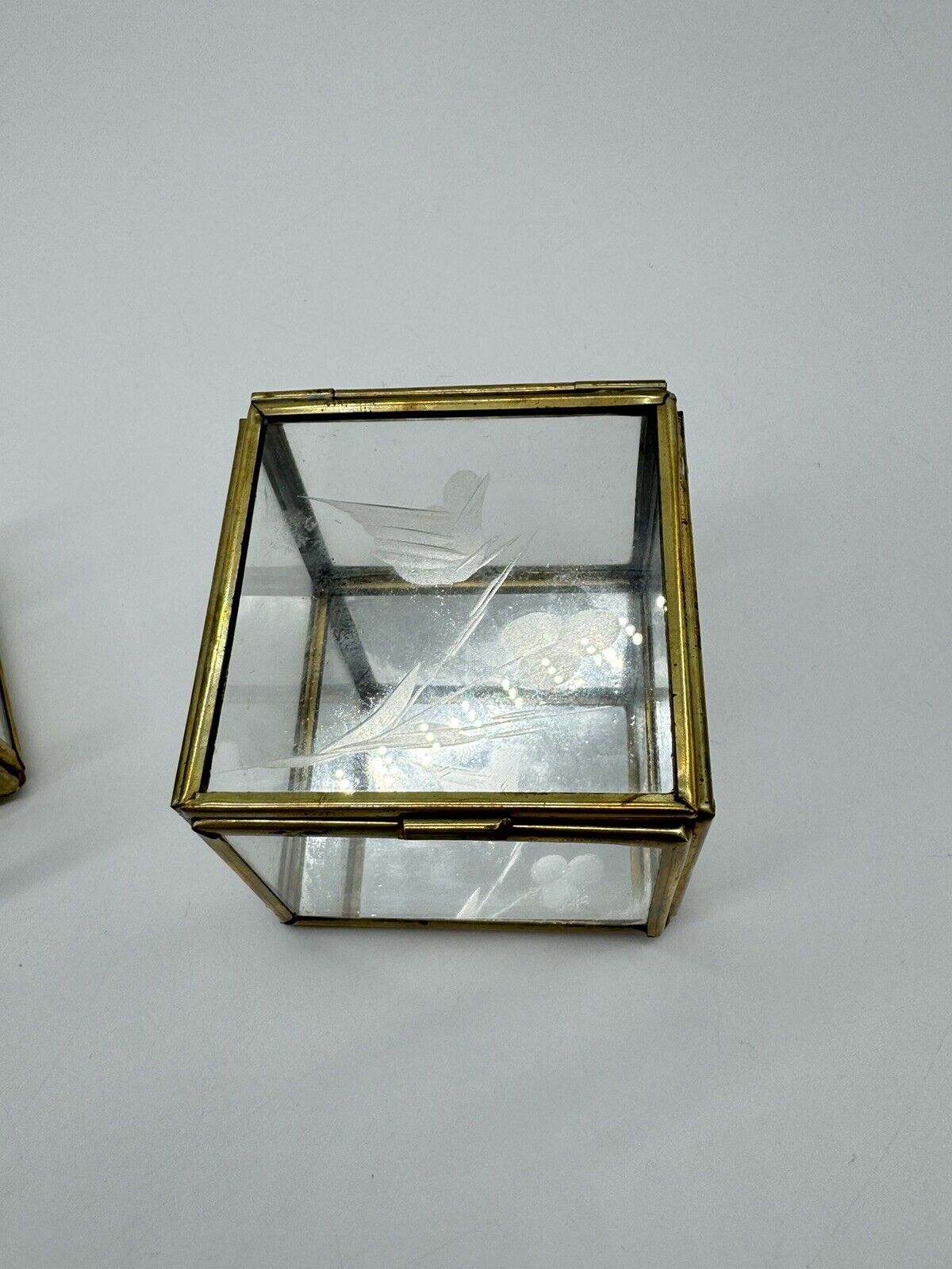 Antique Brass Glass Jewellery Boxes Set of 3 Original Old Hand Crafted