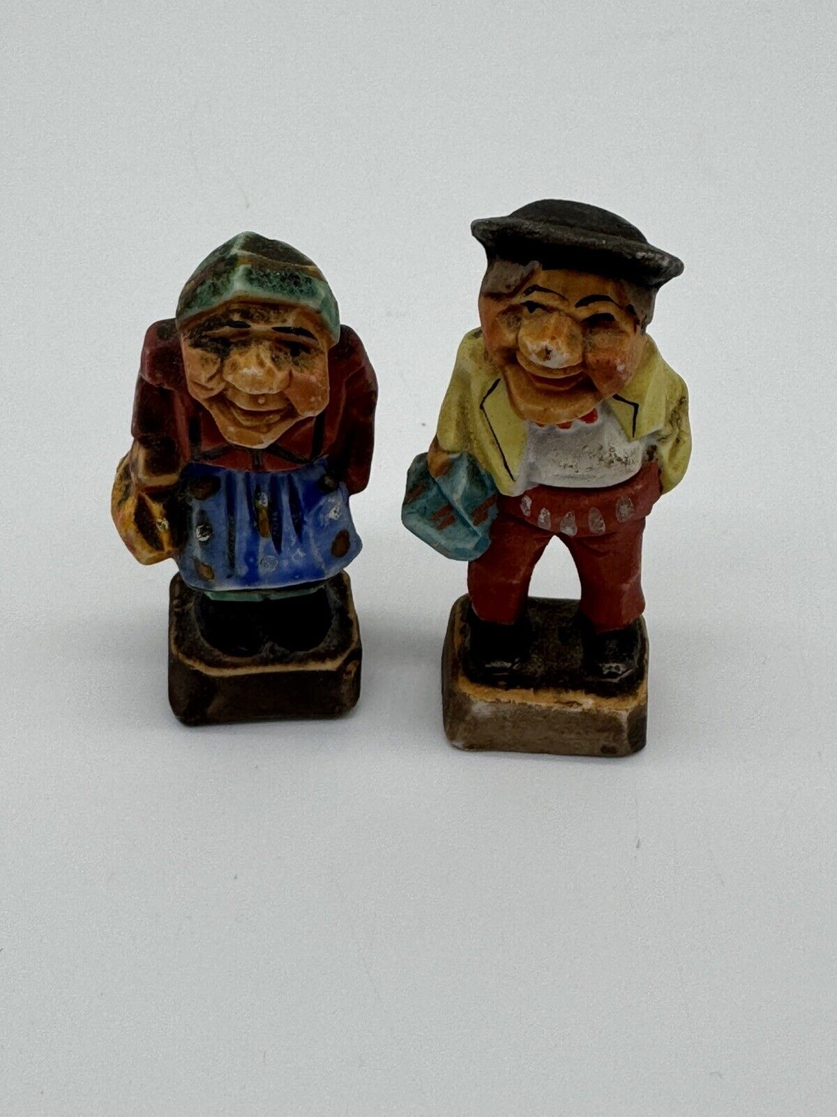 Vintage JAPAN Old Man Woman Figurine Gnome Mini 2 5/8" Folk Art Marked