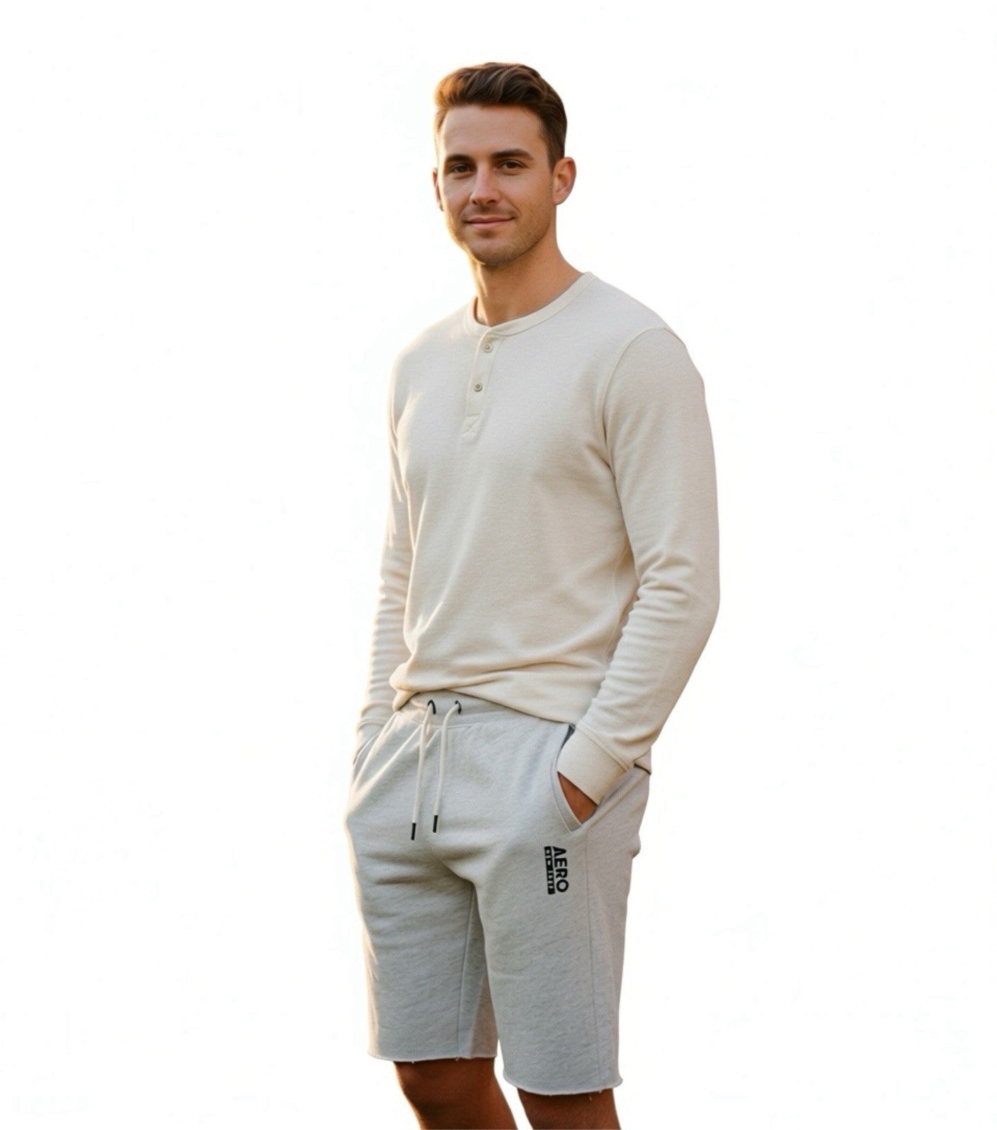 Aeropostale Men’s Light Gray Fleece Sweat Shorts Size Small Drawstring