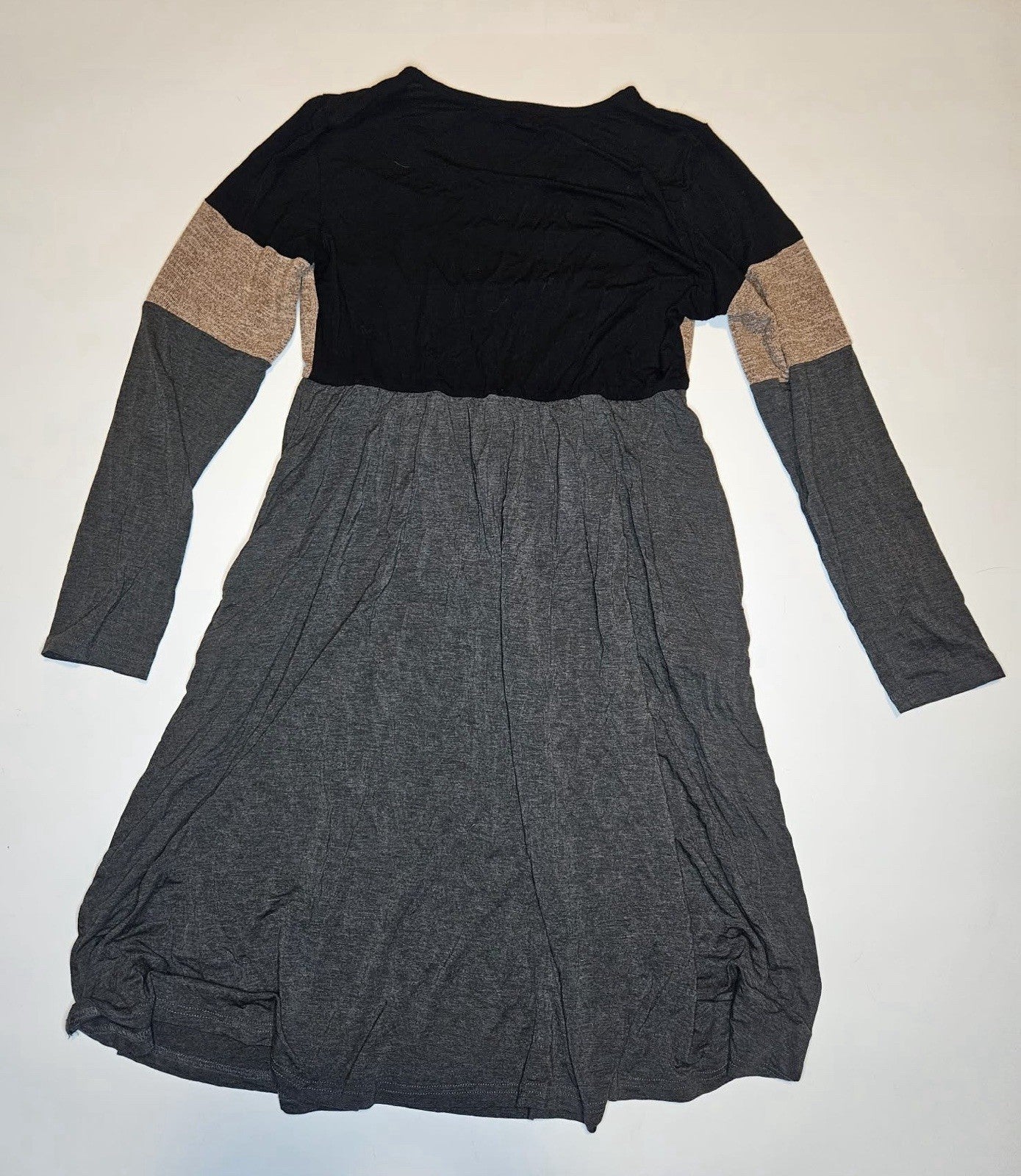 Beasland Women’s Colorblock Long Sleeve Knit Dress Black Gray Tan Size M