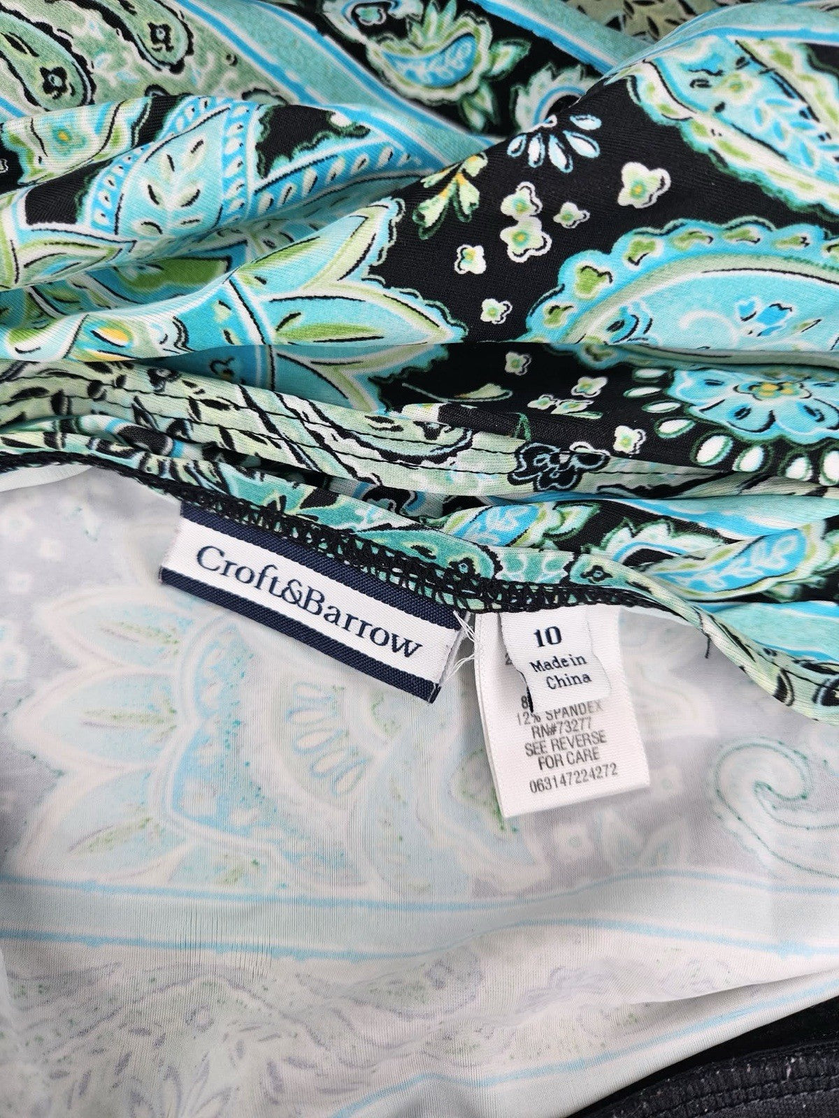Croft & Barrow Women’s Paisley Tankini Swim Top Size 10 Adjustable Side Tie