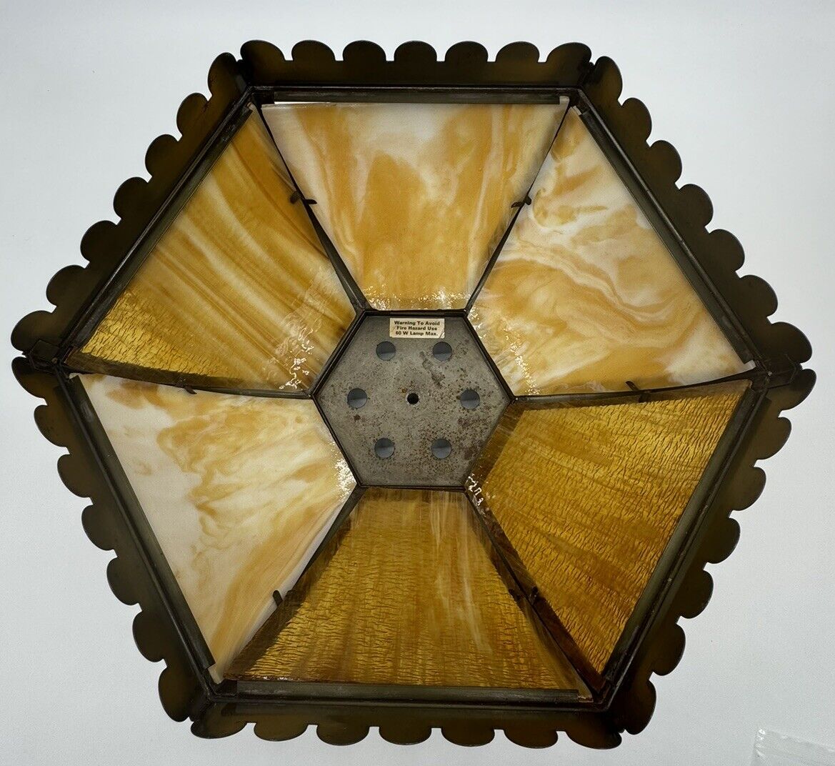 Antique Vintage Brown & Beige Stain Glass Hanging Light Fixture FNF