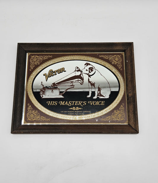 Vintage Victor Talking Machine Company Mirror Art Wall Hanging 23" X 29"