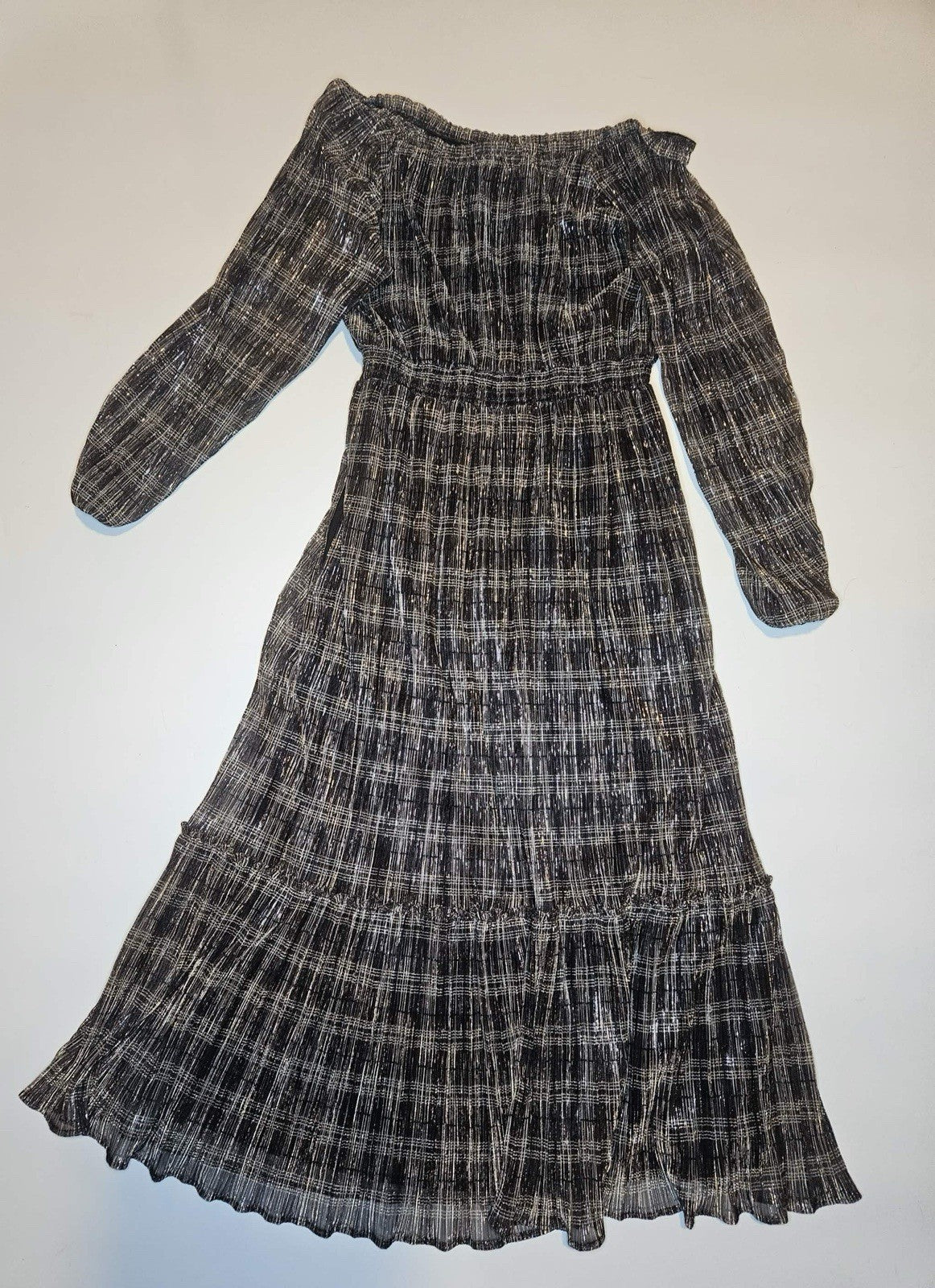Knox Rose Women’s Plaid Off-Shoulder Maxi Dress Long Sleeve Black Size S