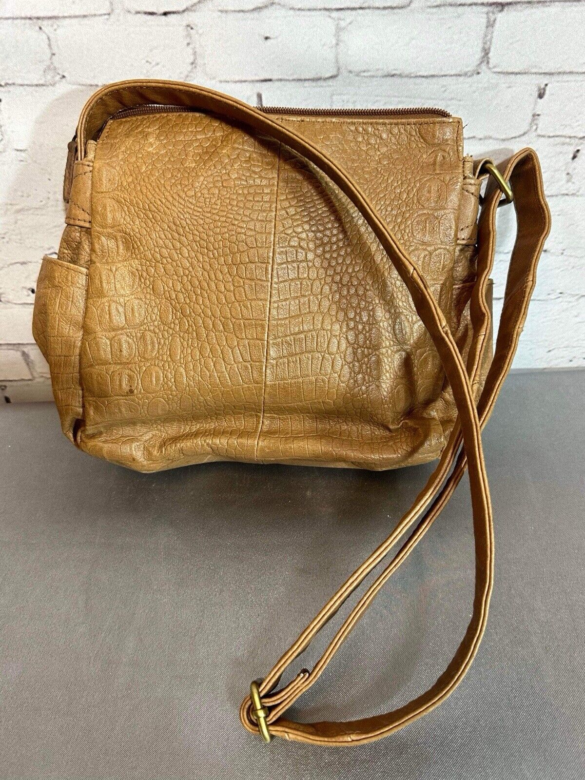 Great American Leather Works Tan Zipper Pockets Top Handle Crossbody Purse Bag