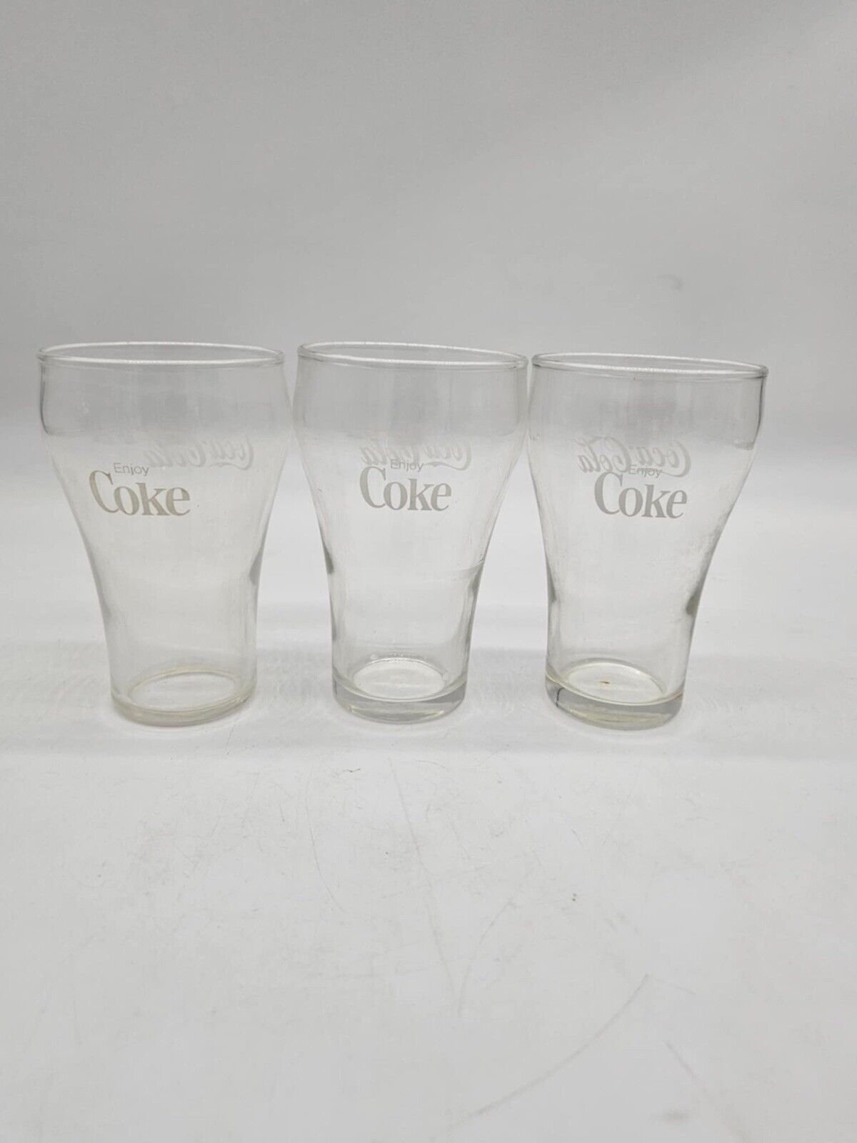 VINTAGE Set of 4 Enjoy COKE/Enjoy COCA COLA WHITE LABEL DRINKING GLASSES