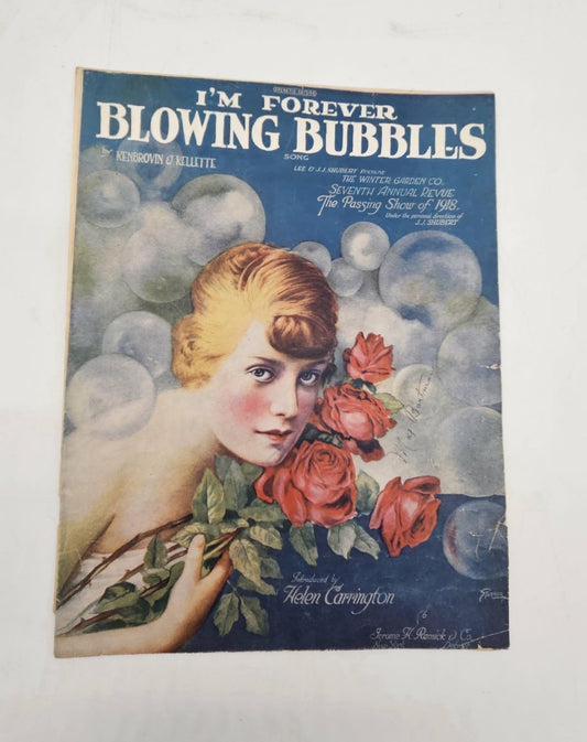 Vintage 1919 Sheet Music "I'm Forever Blowing Bubbles" By Kenbrovin & Kellette