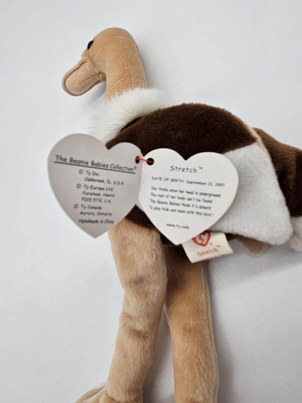 Ostrich TY Beanie Baby "Stretch" 1997 Retired 11" Plush Tan Brown Bird w/ TAG