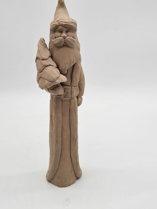 Hand Carved Wooden Santa Claus Folk Art Statue Primitive Rustic