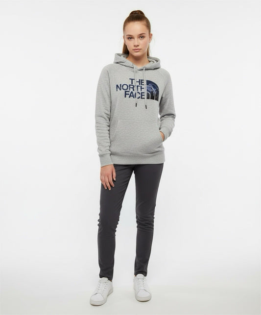 The North Face Women’s Gray Pullover Hoodie Logo Fleece Sweatshirt Size M