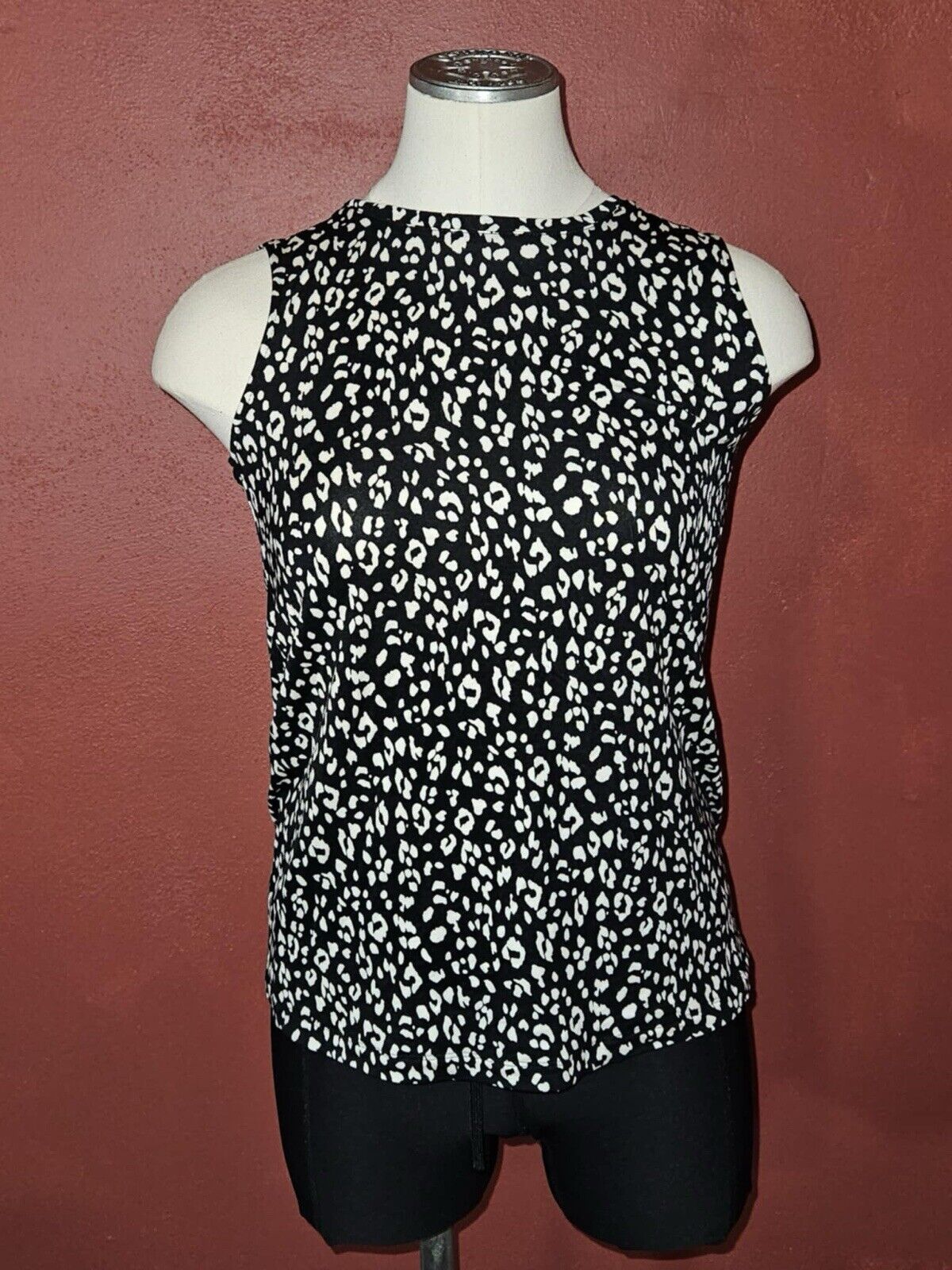 NEW 9 West Soft Spun Black & White Print Tank Top Cotton Blend Sz XS