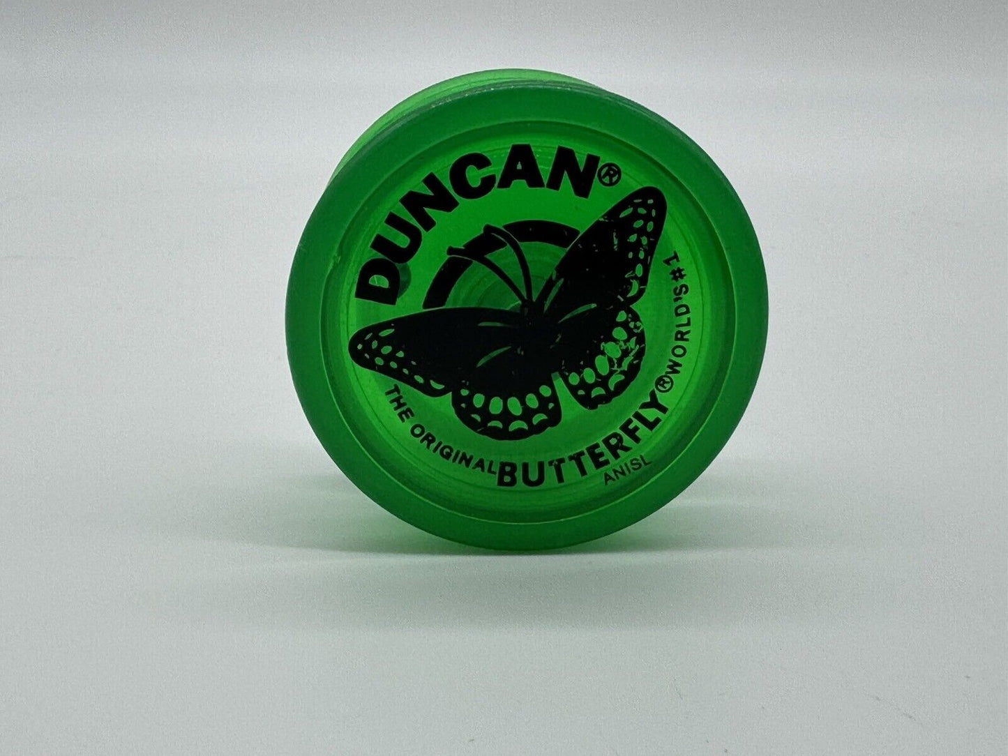 Duncan Yo-yo Clear Green w/Black Butterfly Vintage Excellent Condition Yoyo 006