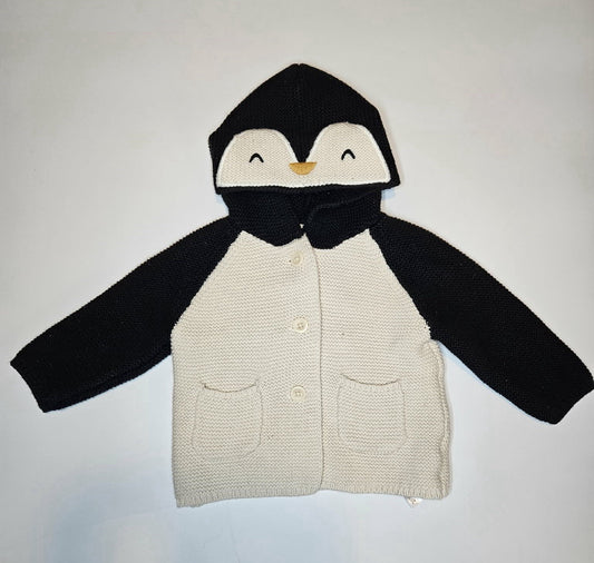 Baby Gap Penguin Hooded Button Up Sweater 3-6mo